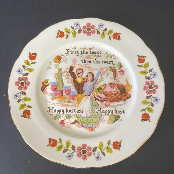 Bone China Happy Hostess Set Serving Platter 2 Coffee Mugs Plate Tea Cup Vintage - Picture 10 of 14